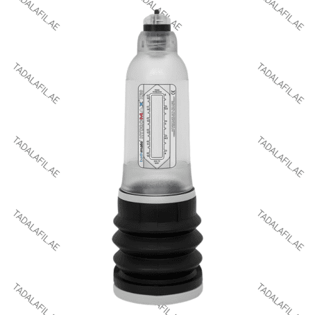 Three colored male vacuum pump devices in blue, silver, and red with ribbed black bases, displayed on a white background.