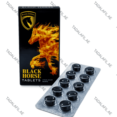 Black Horse Delay Tablets blister pack and packaging box on white background