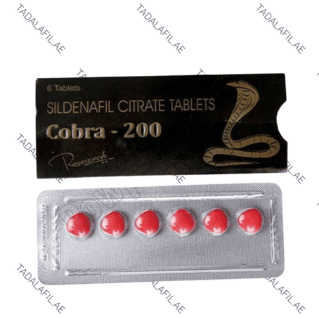 Cobra 200mg Power Tablets blister pack and packaging on white background