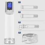 Free Space Rechargeable Penis Pump II device with accessory guide on white background