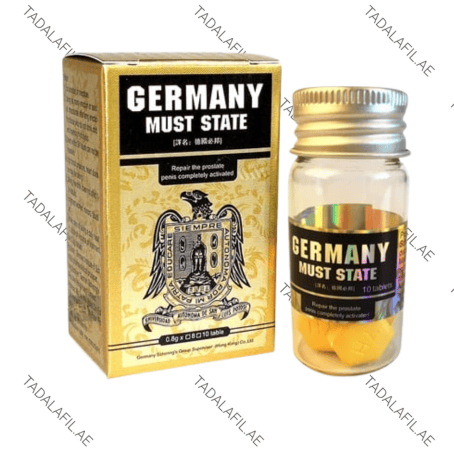 Germany Must State Power Pills bottle and packaging on white background