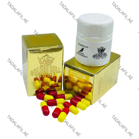 Golden Bull for Men capsules, bottle, and packaging on white background