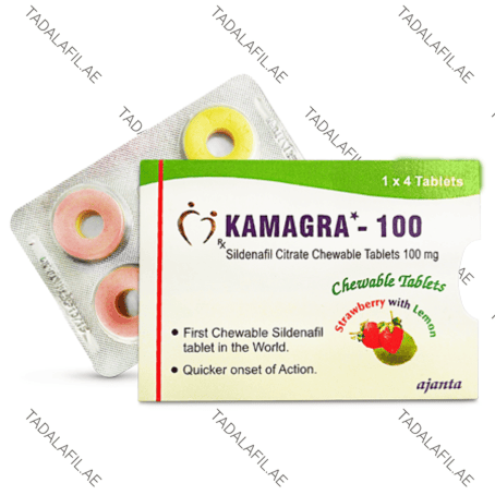 Kamagra Chewable Tablets 100mg blister pack with flavored chewable tablets