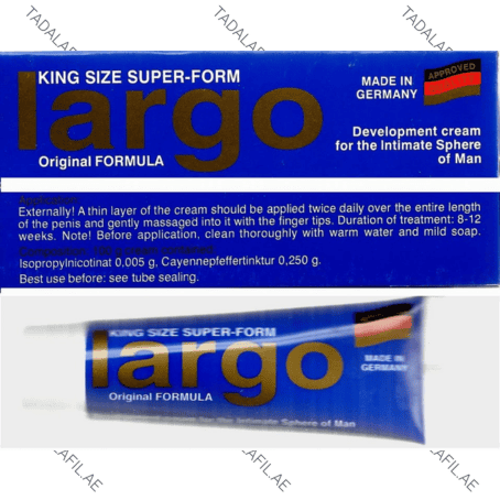 Largo Cream tube and packaging details on white background