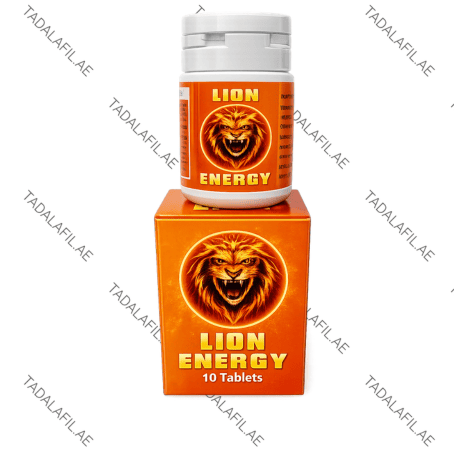 Lion Energy male power capsules bottle and box on white background