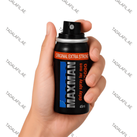 Maxman Spray delay spray bottle held in hand on white background