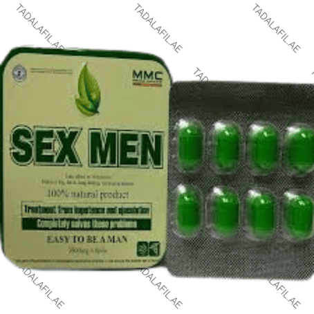 MMC Sex Men Capsule blister pack and tin packaging on white background