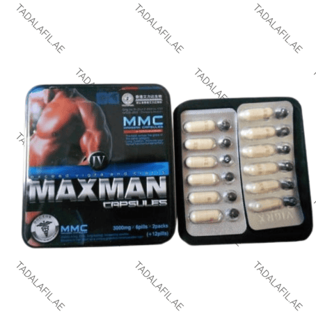 Maxman Power Capsule tin packaging and capsule blister packs on white background