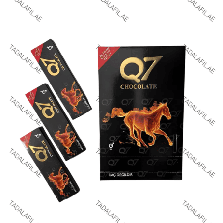 Q7 Chocolate sachets and product box on white background