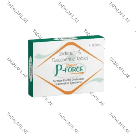 Super P Force sildenafil and dapoxetine tablets packaging box on white background