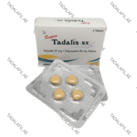 Super Tadalis SX tablets blister pack and product box on white background