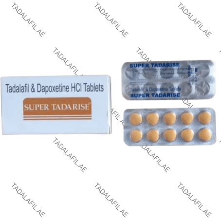 Super Tadarise tablets box and blister packs on white background