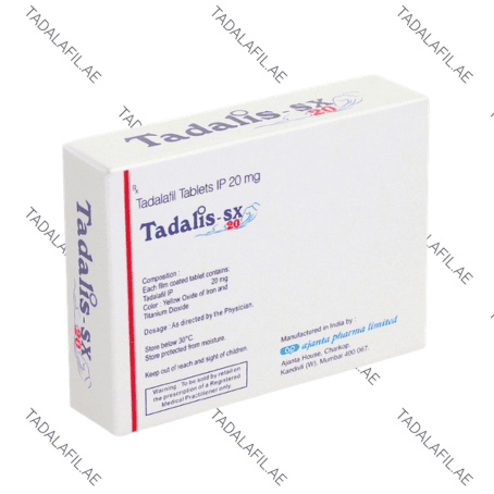 Tadalis SX 20mg tadalafil packaging box on white background