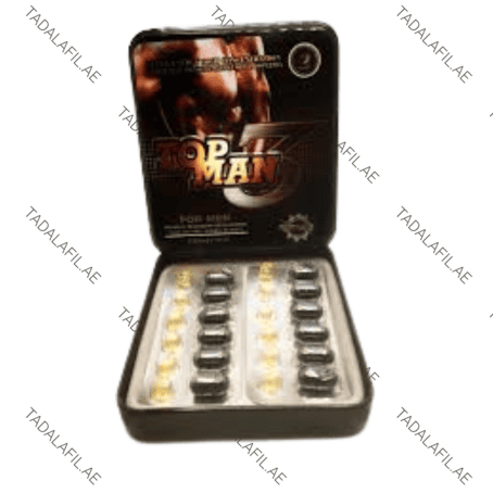 Top Man 3 Power Capsule blister pack and tin packaging on white background