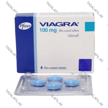 Viagra 100mg blister pack and packaging box on white background