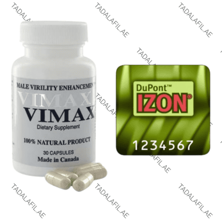 Vimax 30 Capsules Original bottle, capsules, and authenticity label on white background