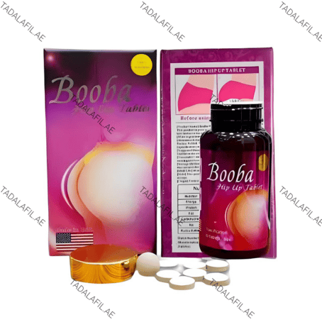 Booba Hip Up tablets bottle, packaging, and tablets on white background
