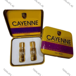 Cayenne female arousal drops 6ml two bottle set with open metal case on white background