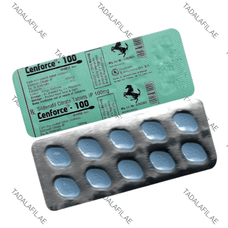 Cenforce 100mg tablets and blister packaging on white background