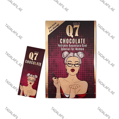 Q7 Chocolate Gold for women sachet and box on white background