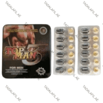 Top Man 3 Power Capsule tin packaging and capsule blister packs on white background