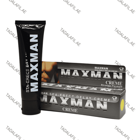 Maxman Delay Cream tube and packaging on white background