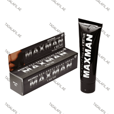 Maxman Delay Cream tube and product box on white background